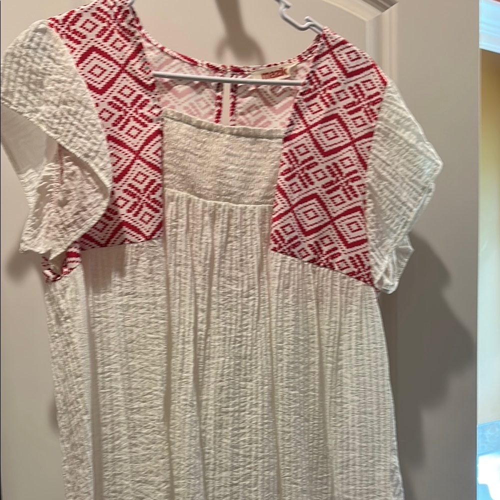 White and Pink Embroidered Women's Top